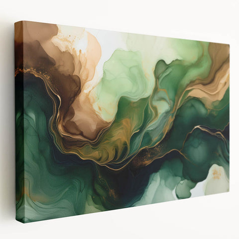 Green and Brown Fluid Abstract Wall Art - Fluid Art Paintings for Walls