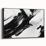 Bold Black and White Abstract Wall Art - Expressive Brushstroke Canvas