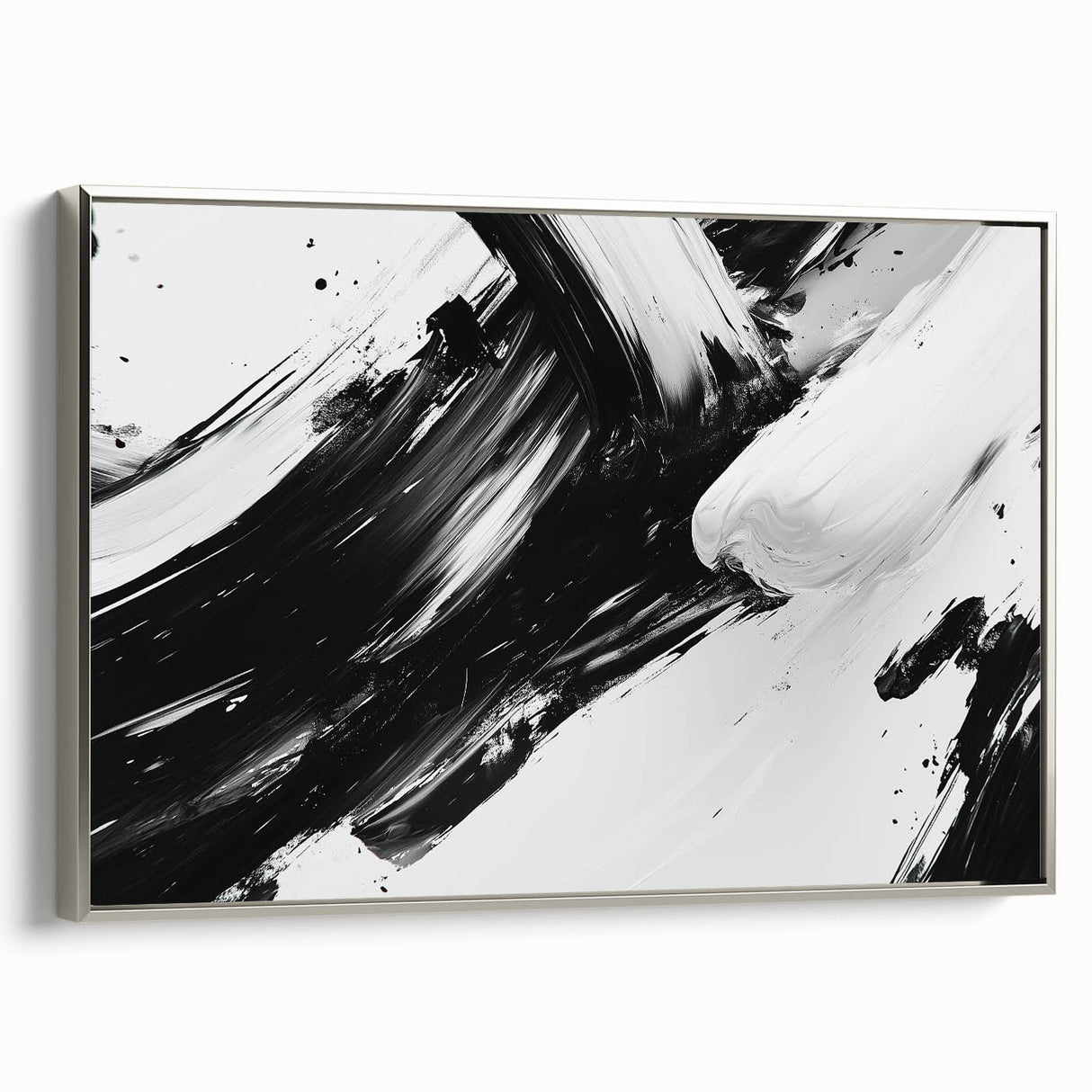Bold Black and White Abstract Wall Art - Expressive Brushstroke Canvas