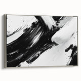 Bold Black and White Abstract Wall Art - Expressive Brushstroke Canvas