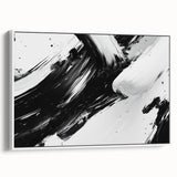 Bold Black and White Abstract Wall Art - Expressive Brushstroke Canvas