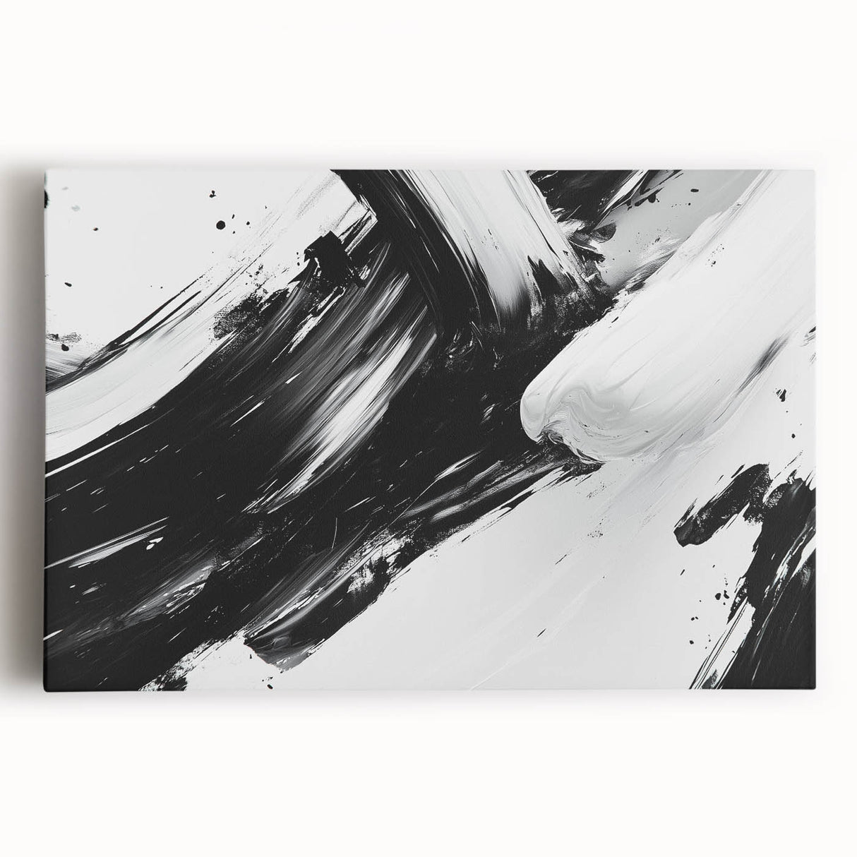 Bold Black and White Abstract Wall Art - Expressive Brushstroke Canvas