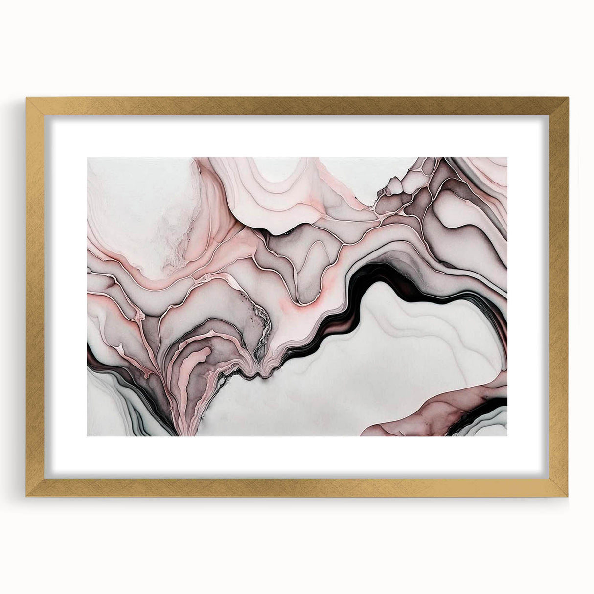 Luxury Abstract Wall Art – Black, White & Blush Pink Canvas