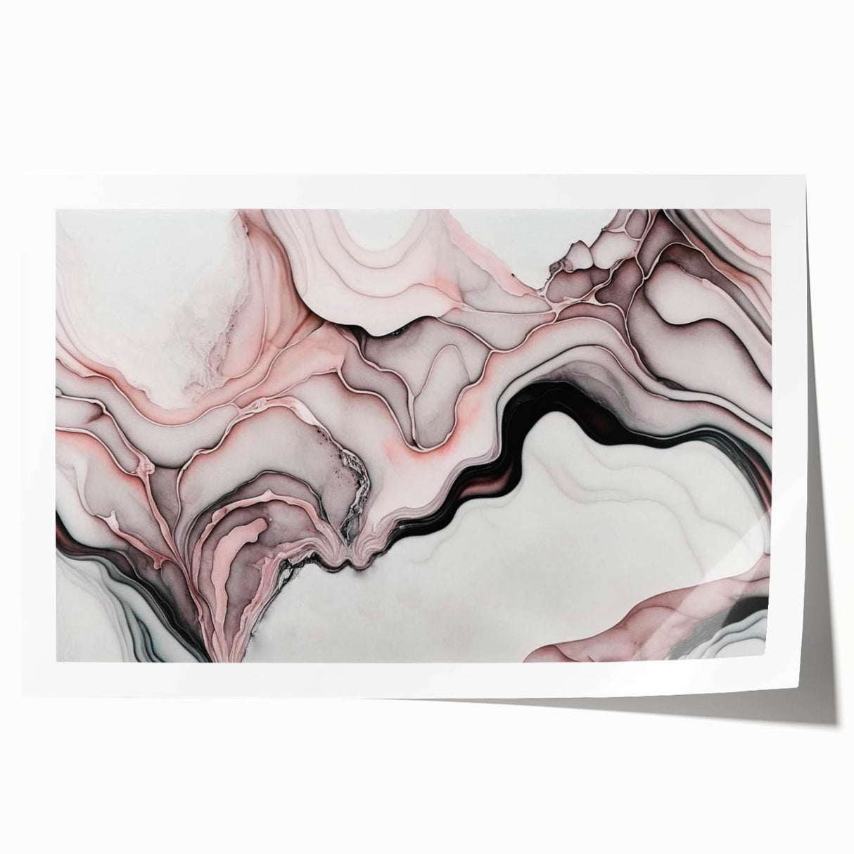 Luxury Abstract Wall Art – Black, White & Blush Pink Canvas