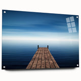 Minimalist Coastal Landscape Art – Wooden Pier Over Calm Blue Sea