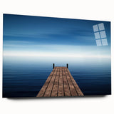 Minimalist Coastal Landscape Art – Wooden Pier Over Calm Blue Sea
