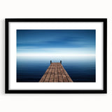 Minimalist Coastal Landscape Art – Wooden Pier Over Calm Blue Sea