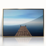 Minimalist Coastal Landscape Art – Wooden Pier Over Calm Blue Sea