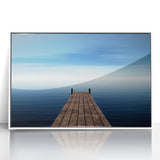 Minimalist Coastal Landscape Art – Wooden Pier Over Calm Blue Sea