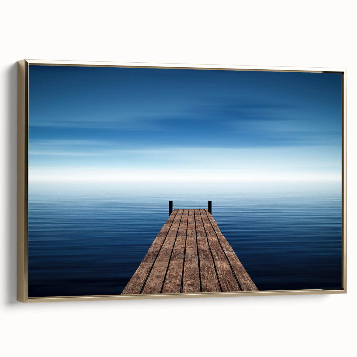 Minimalist Coastal Landscape Art – Wooden Pier Over Calm Blue Sea