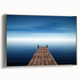 Minimalist Coastal Landscape Art – Wooden Pier Over Calm Blue Sea