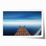 Minimalist Coastal Landscape Art – Wooden Pier Over Calm Blue Sea