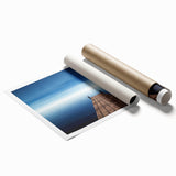 Minimalist Coastal Landscape Art – Wooden Pier Over Calm Blue Sea