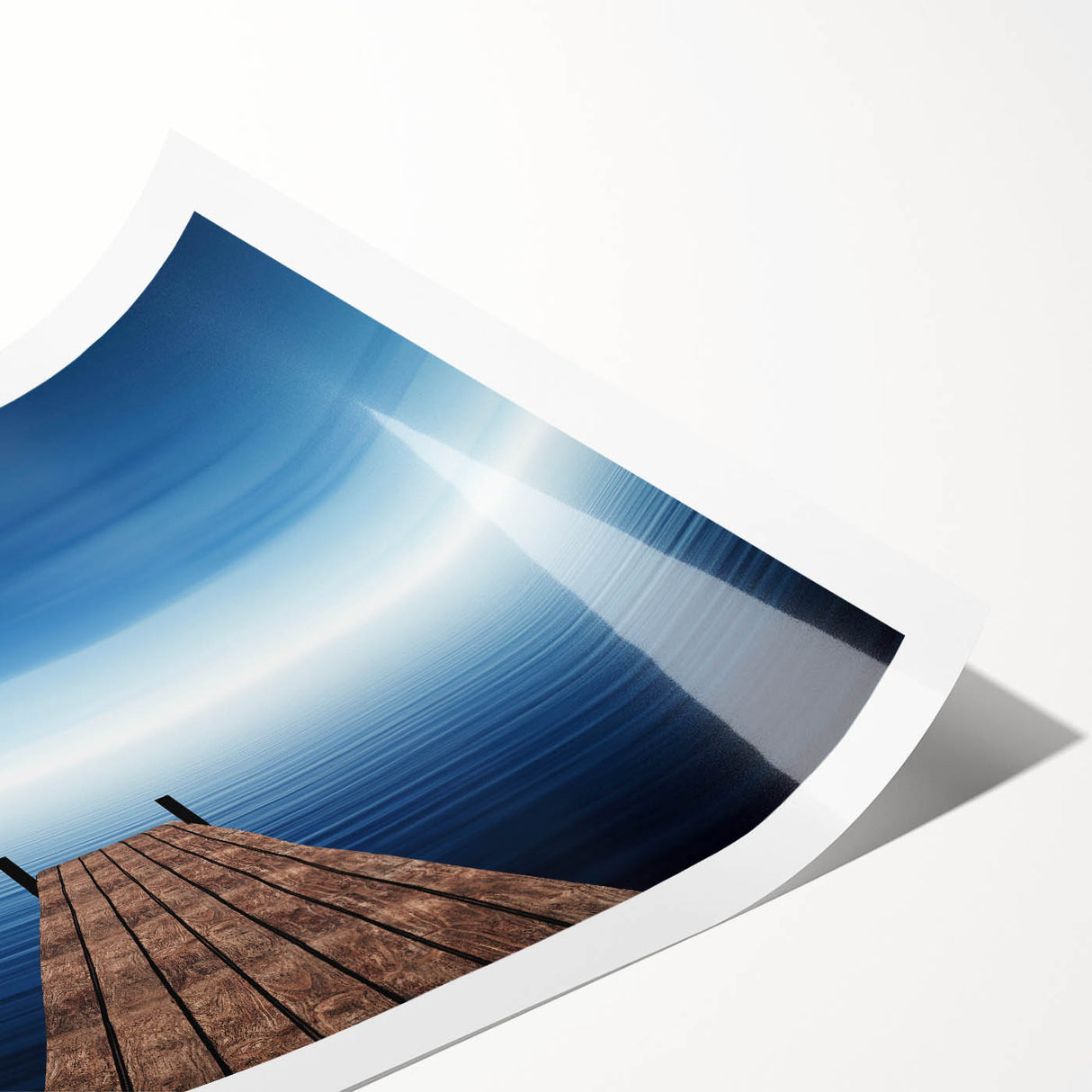 Minimalist Coastal Landscape Art – Wooden Pier Over Calm Blue Sea