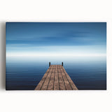 Minimalist Coastal Landscape Art – Wooden Pier Over Calm Blue Sea