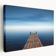 Minimalist Coastal Landscape Art – Wooden Pier Over Calm Blue Sea