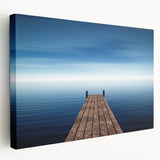 Minimalist Coastal Landscape Art – Wooden Pier Over Calm Blue Sea