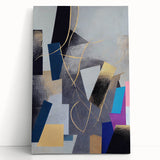 Moody Modern Wall Art – Geometric Abstract Painting in Navy & Gold