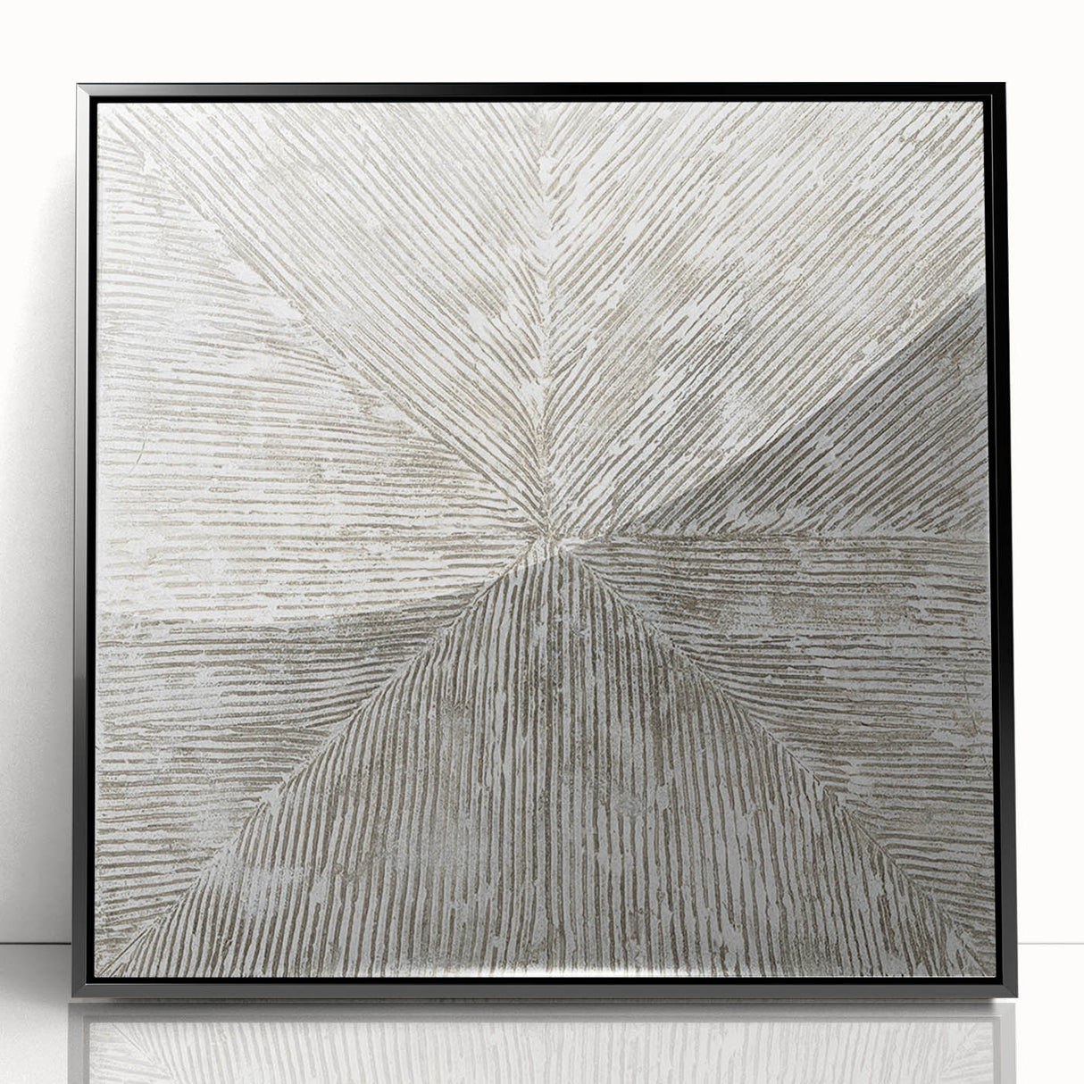 Minimalist Textured Art Pieces – Beige and Gray Radial Line Design