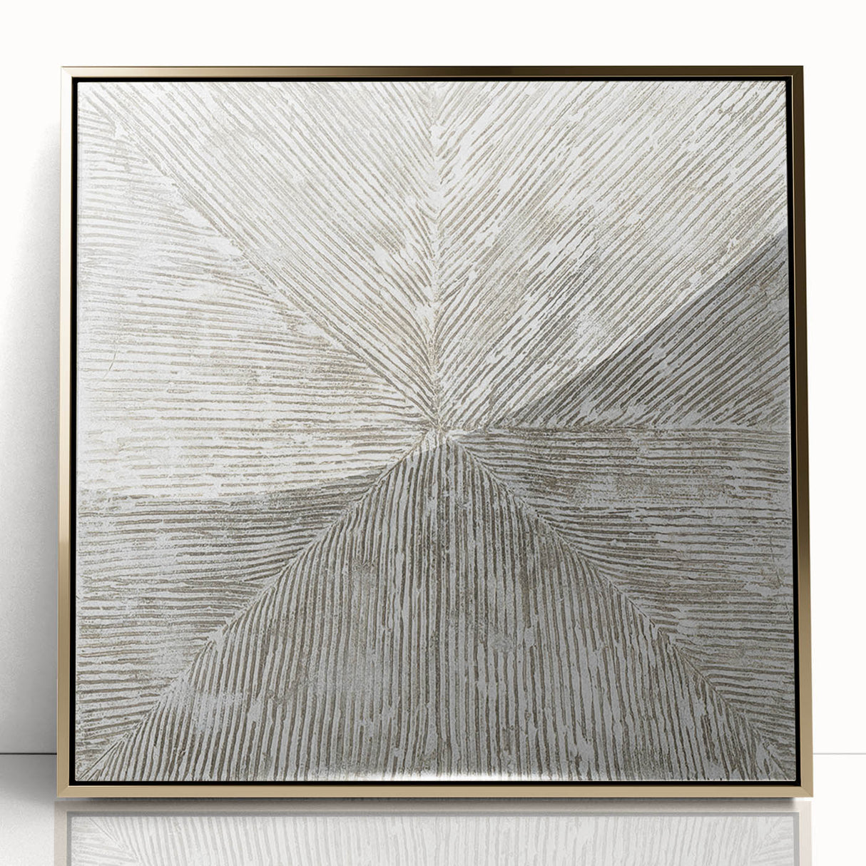 Minimalist Textured Art Pieces – Beige and Gray Radial Line Design