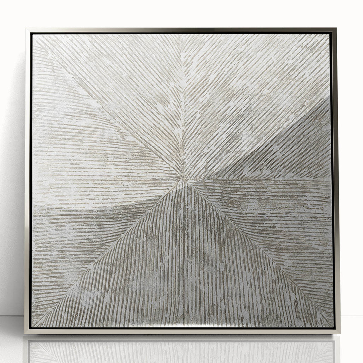 Minimalist Textured Art Pieces – Beige and Gray Radial Line Design