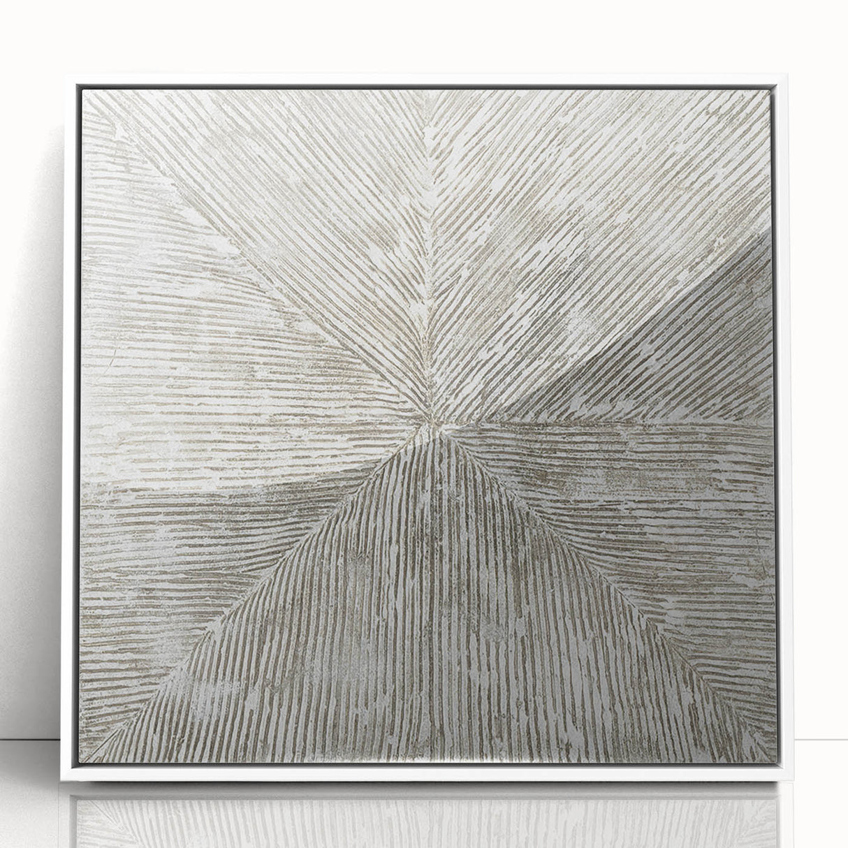 Minimalist Textured Art Pieces – Beige and Gray Radial Line Design