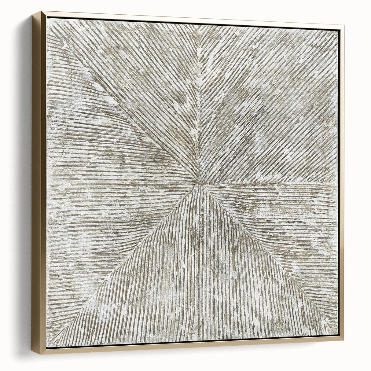 Minimalist Textured Art Pieces – Beige and Gray Radial Line Design