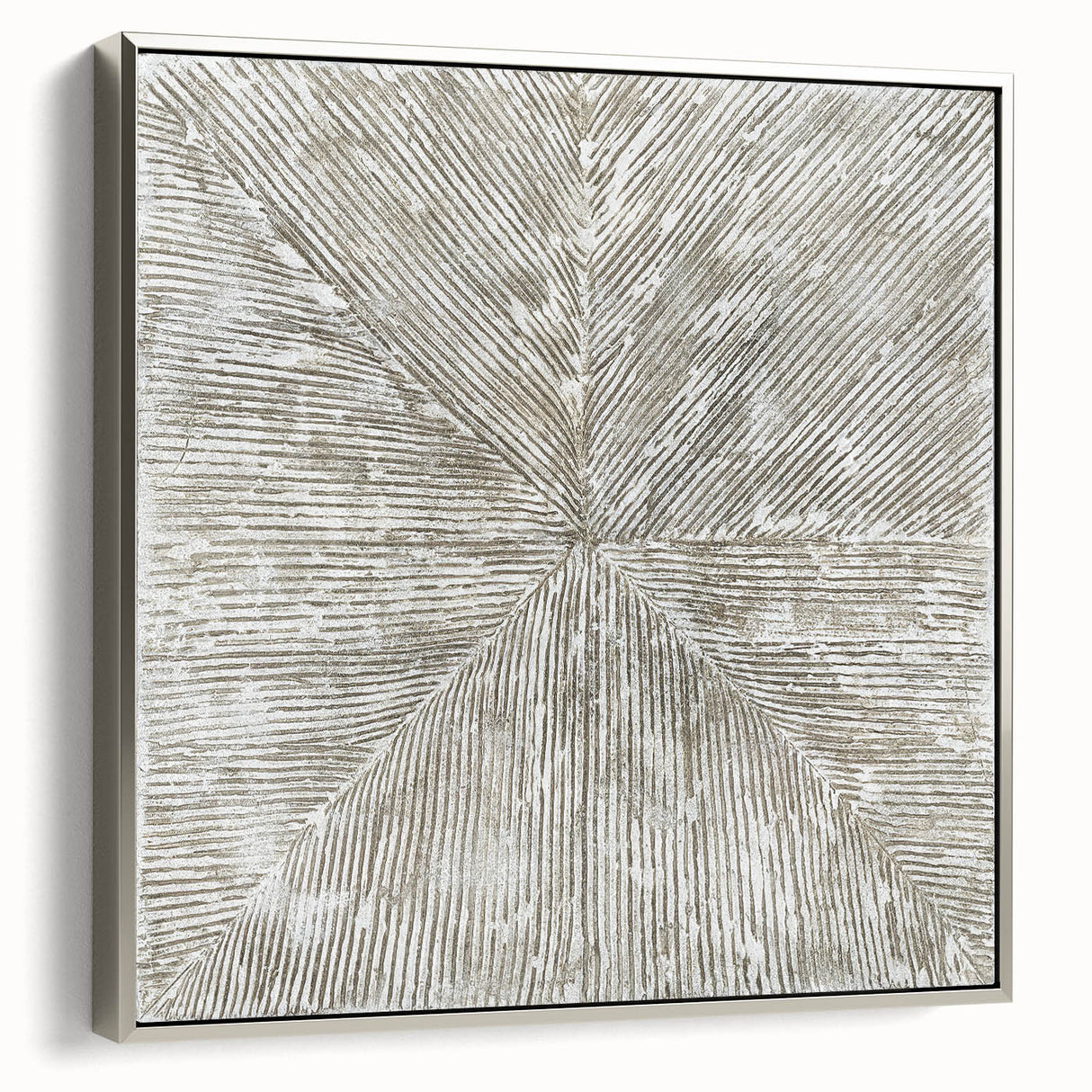 Minimalist Textured Art Pieces – Beige and Gray Radial Line Design