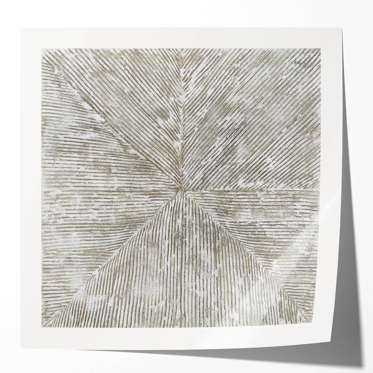 Minimalist Textured Art Pieces – Beige and Gray Radial Line Design