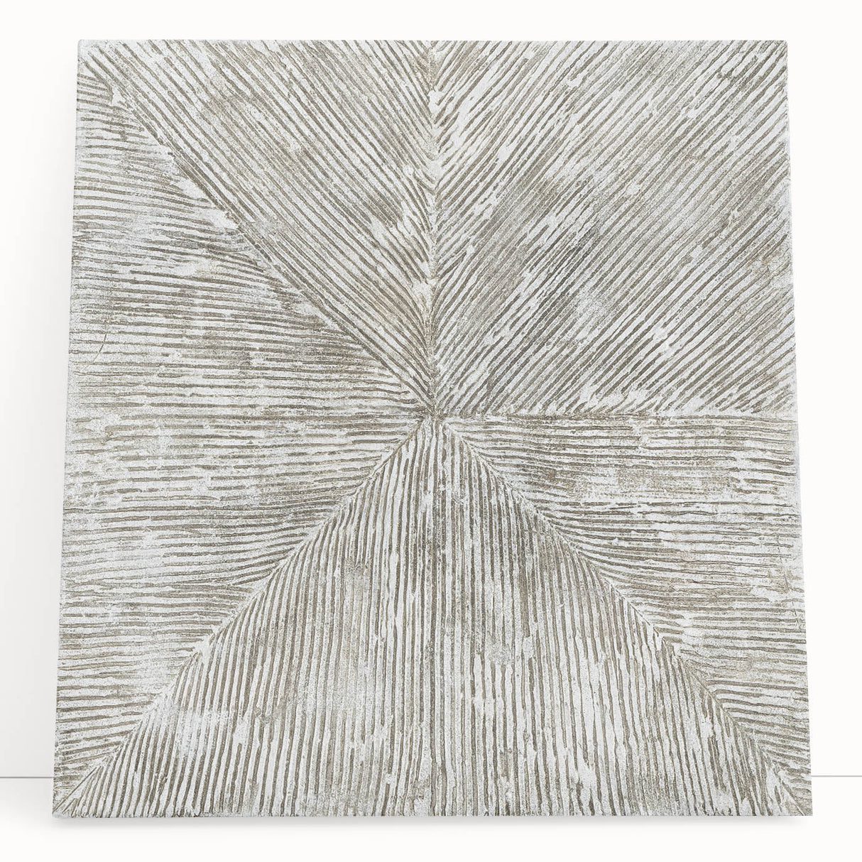 Minimalist Textured Art Pieces – Beige and Gray Radial Line Design