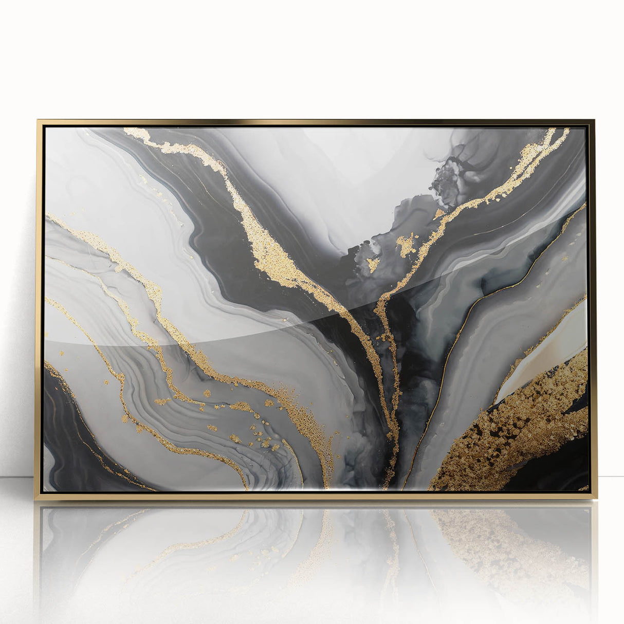 High-End Abstract Wall Decor – Black, Gray & Gold Canvas Art