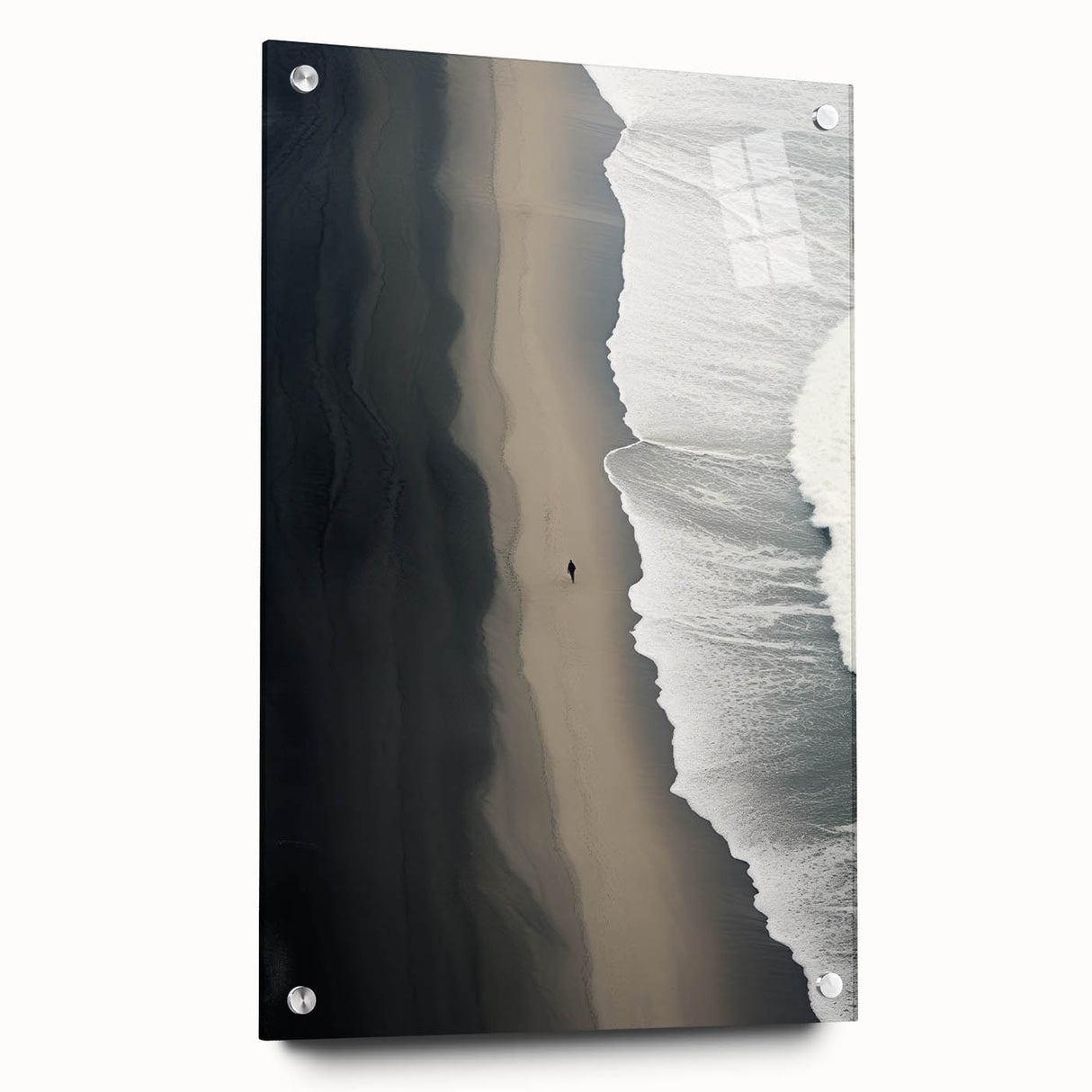 Lone Walker on Black Sand Beach – Minimalist Fine Art Photography