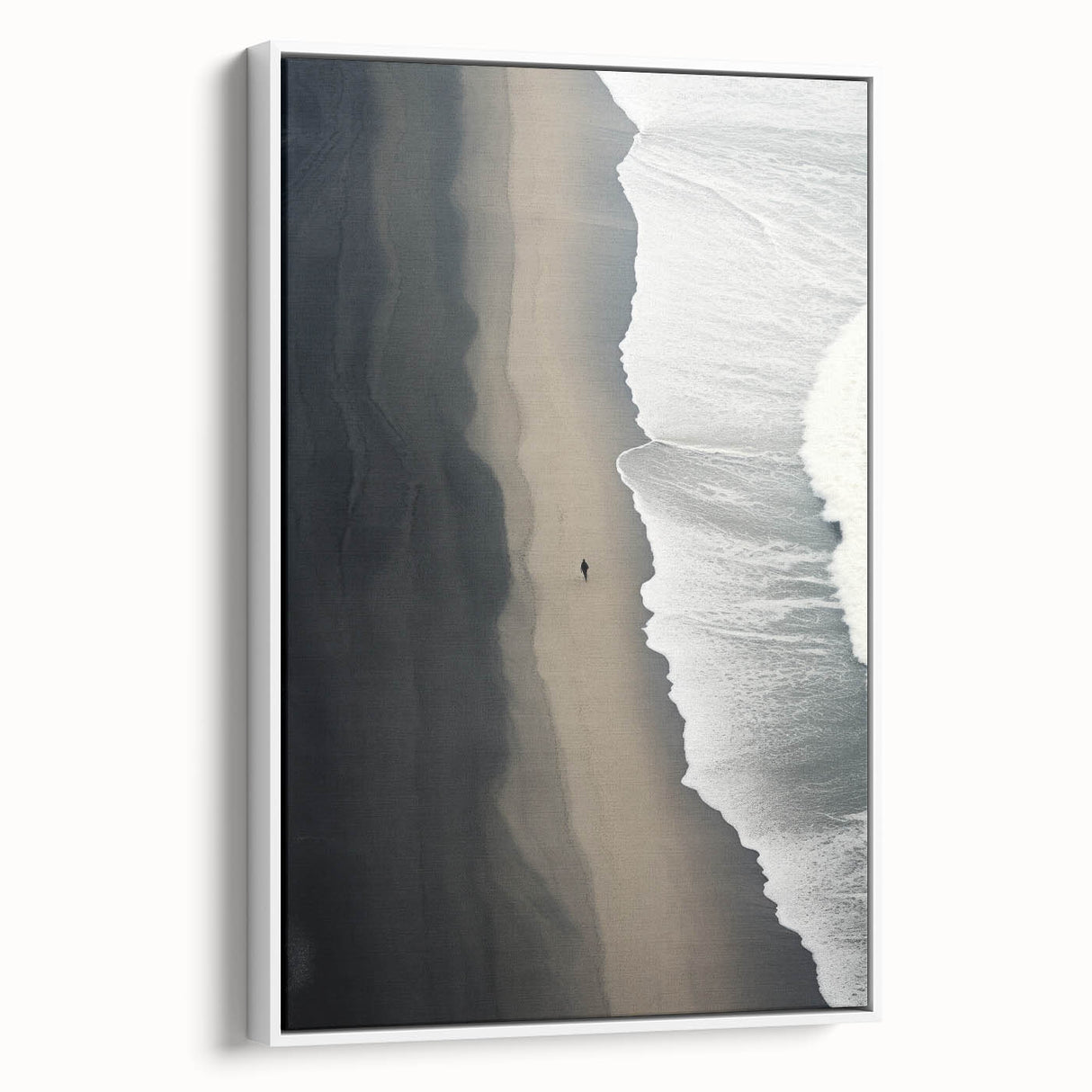 Lone Walker on Black Sand Beach – Minimalist Fine Art Photography