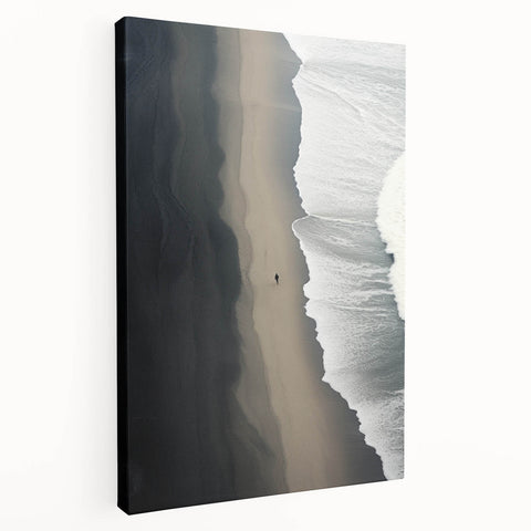 Lone Walker on Black Sand Beach – Minimalist Fine Art Photography