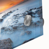 Minimalist Coastal Landscape Art – Sunset Mist Over Rocky Shoreline