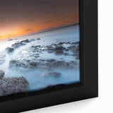 Minimalist Coastal Landscape Art – Sunset Mist Over Rocky Shoreline