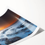 Minimalist Coastal Landscape Art – Sunset Mist Over Rocky Shoreline