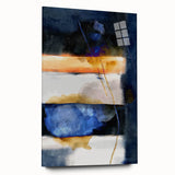 Geometric Abstract Canvas Art – Navy, Gold, and Cobalt Brush Forms