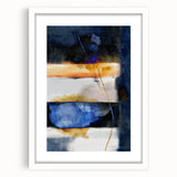 Geometric Abstract Canvas Art – Navy, Gold, and Cobalt Brush Forms