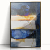 Geometric Abstract Canvas Art – Navy, Gold, and Cobalt Brush Forms