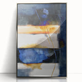 Geometric Abstract Canvas Art – Navy, Gold, and Cobalt Brush Forms