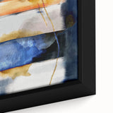 Geometric Abstract Canvas Art – Navy, Gold, and Cobalt Brush Forms