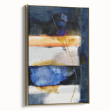 Geometric Abstract Canvas Art – Navy, Gold, and Cobalt Brush Forms