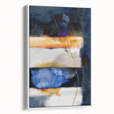 Geometric Abstract Canvas Art – Navy, Gold, and Cobalt Brush Forms