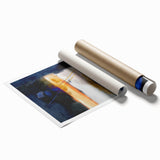 Geometric Abstract Canvas Art – Navy, Gold, and Cobalt Brush Forms