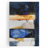 Geometric Abstract Canvas Art – Navy, Gold, and Cobalt Brush Forms