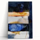 Geometric Abstract Canvas Art – Navy, Gold, and Cobalt Brush Forms