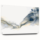 Minimalist Fluid Abstract Art – Navy & Gold Ink Swirl Canvas