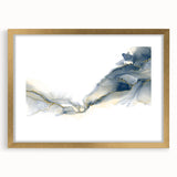 Minimalist Fluid Abstract Art – Navy & Gold Ink Swirl Canvas