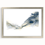 Minimalist Fluid Abstract Art – Navy & Gold Ink Swirl Canvas